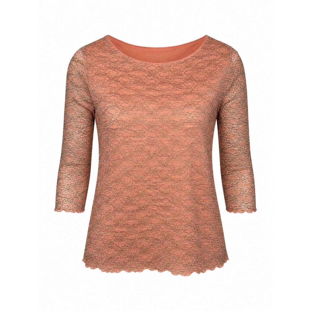 JH Collectibles Textured Knit Top W Size S/M Coral Metallic 3/4 Sleeve